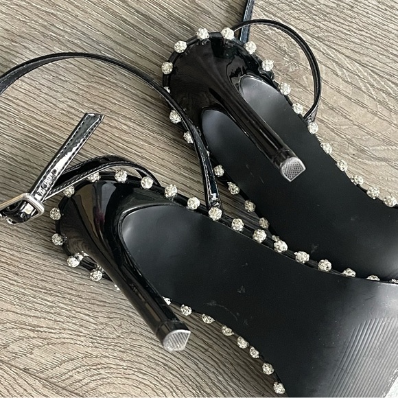 Steve Madden Zelle Studded High Heels Nudity Ankle Strap 8.5 black Square Toe - Picture 6 of 8